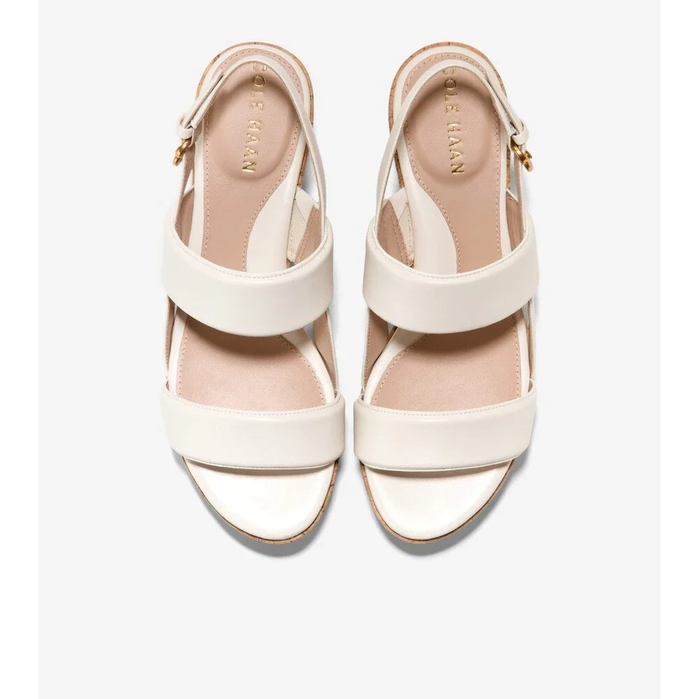 Cole Haan Aislin W30477 Sandals Women's US 8 B Ivory Leather Wedge Heel HTAT1479